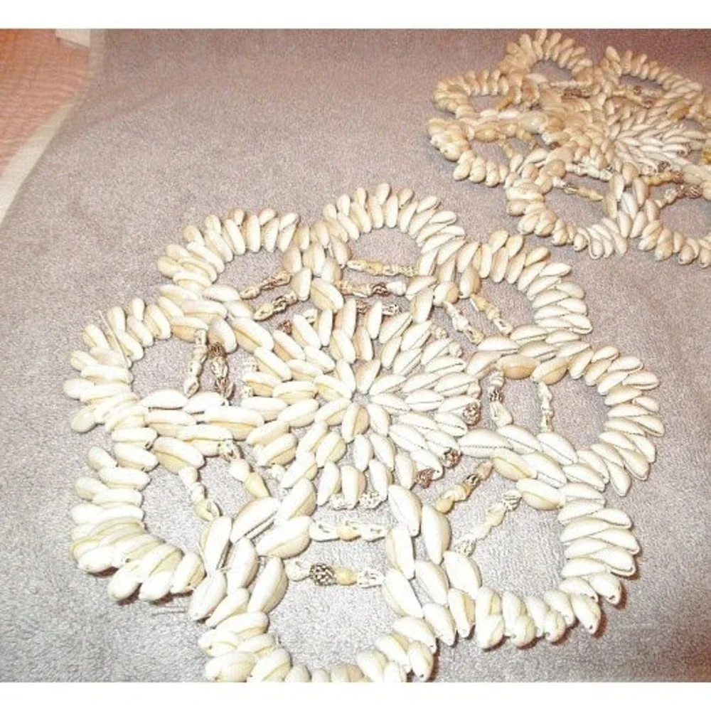 Vtg Set Of 3 Seashell Flower Trivet Hot Pad Beachy Wall Decor 9